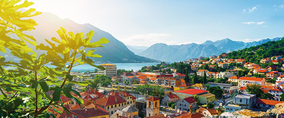 A view towards the mountains over the old town of Kotor, Montenegro
